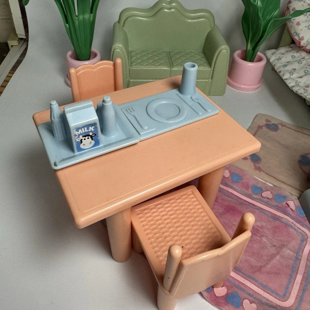 Vintage Playskool Dollhouse 1990s Furniture Lot Living Room Bed Table Mailbox